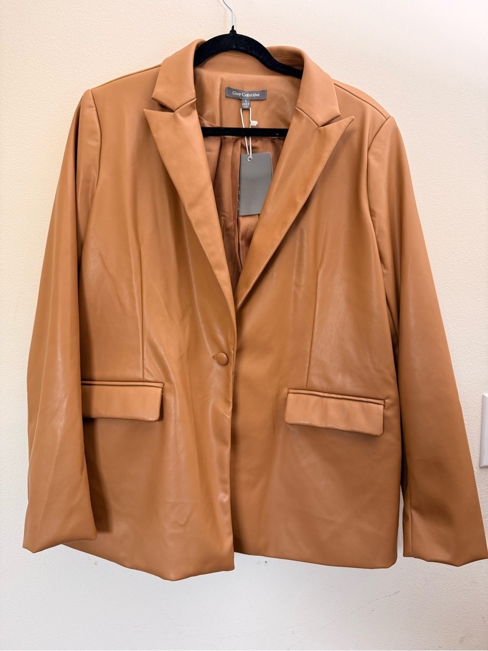 grass collection Tan Vegan Leather Blazer Jacket